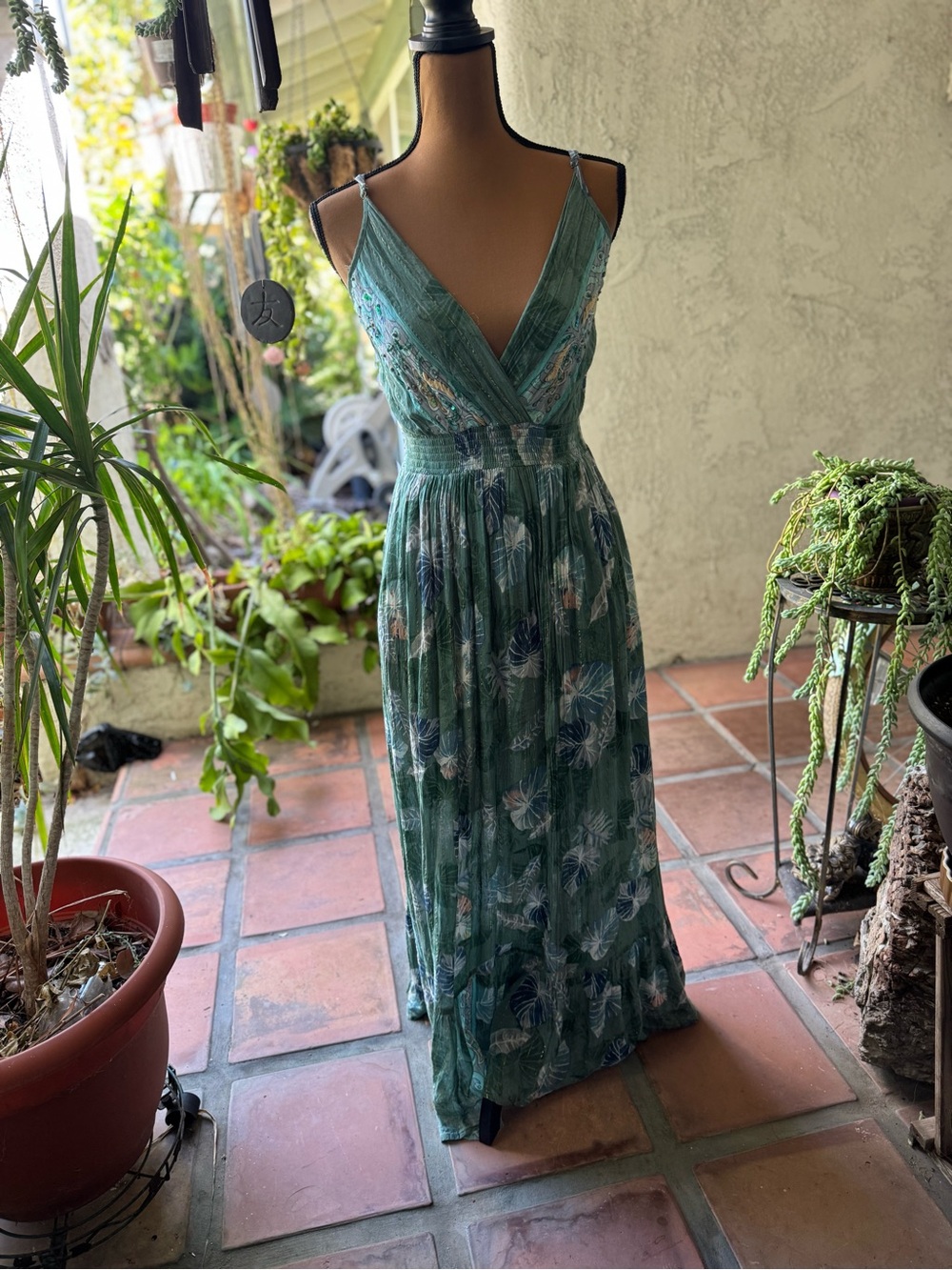 Zury Floral Sage Green Maxi Dress with Surplice V-Neck